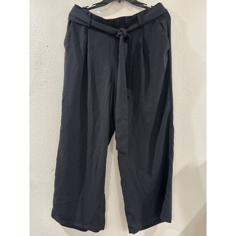 Halogen Womens Pants Black Belted Wide Leg Dress casual trouser size Medium